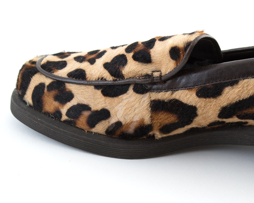 1990s Leopard Print Pony Hair & Leather Loafers