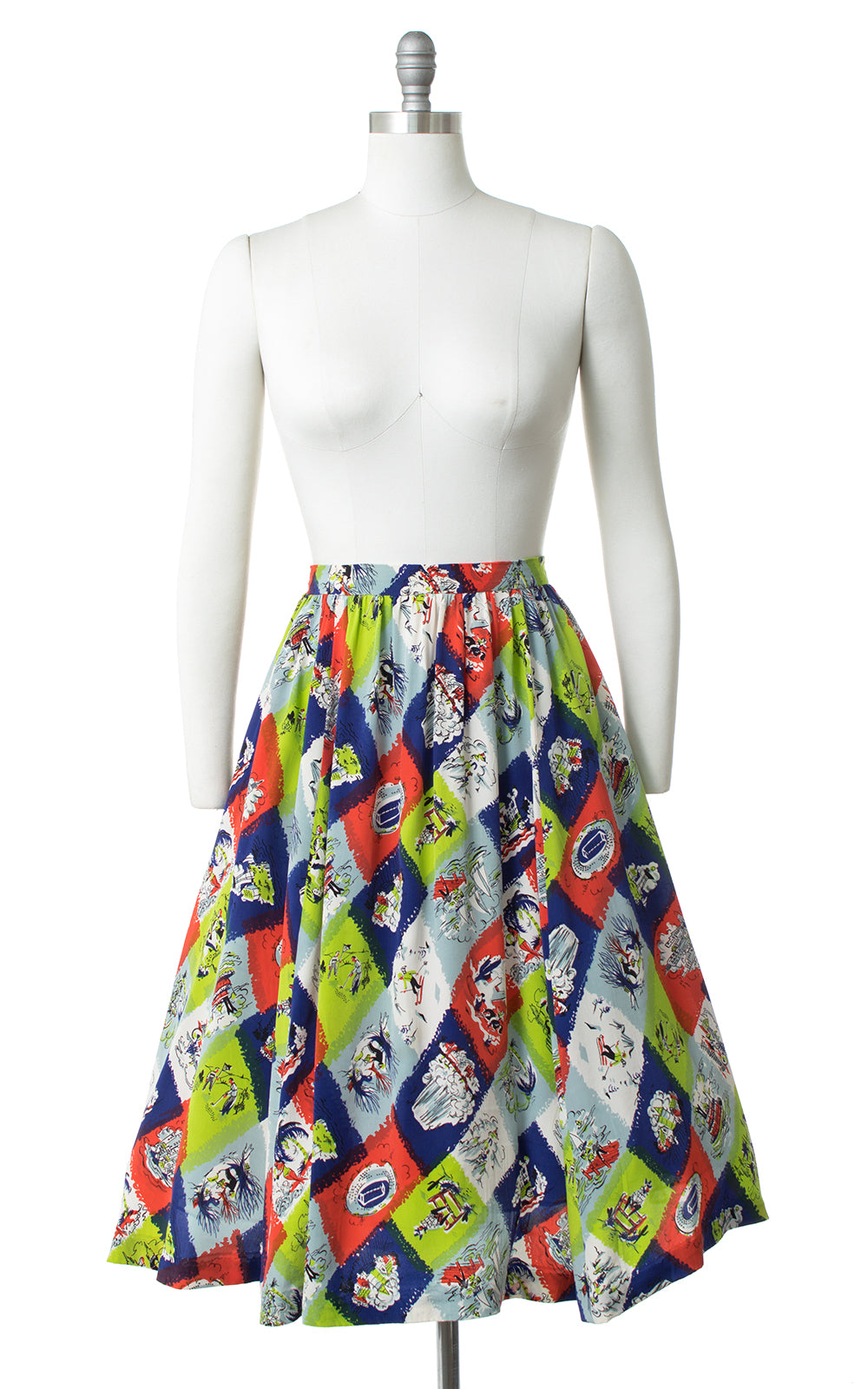 1940s Novelty Print Harlequin Silk Skirt