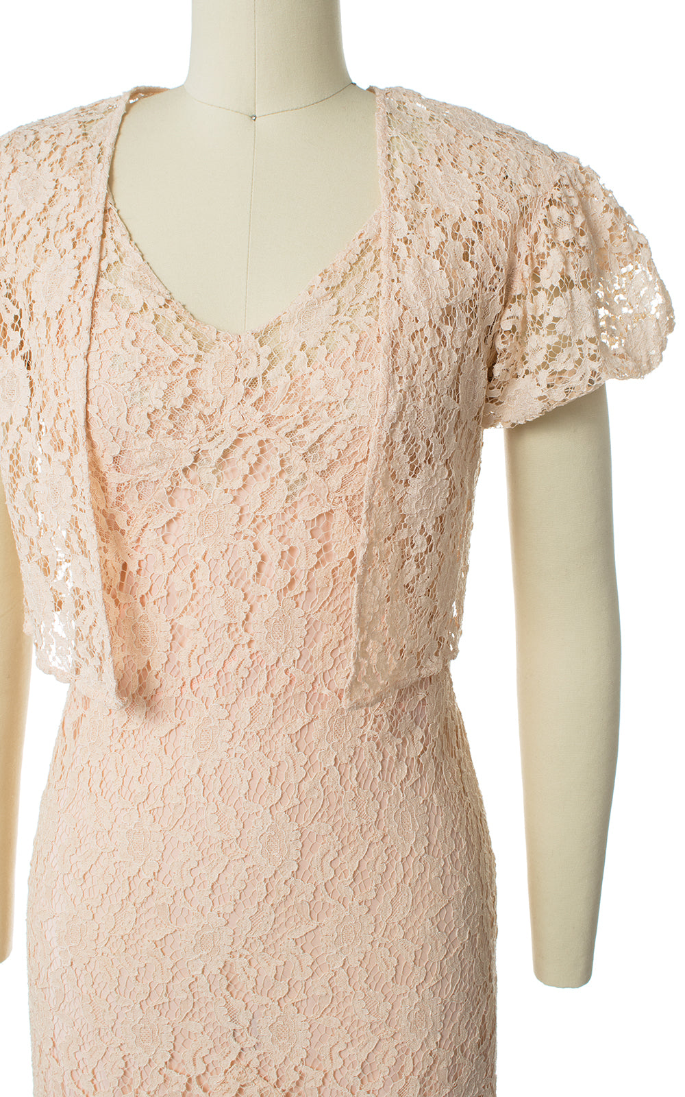 1930s Peach Lace Dress, Bolero and Slip Set