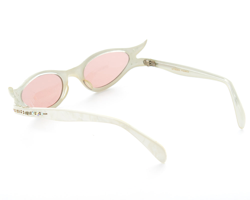 1950s Rhinestone Pearlescent Carved Lucite Cat Eye Sunglasses