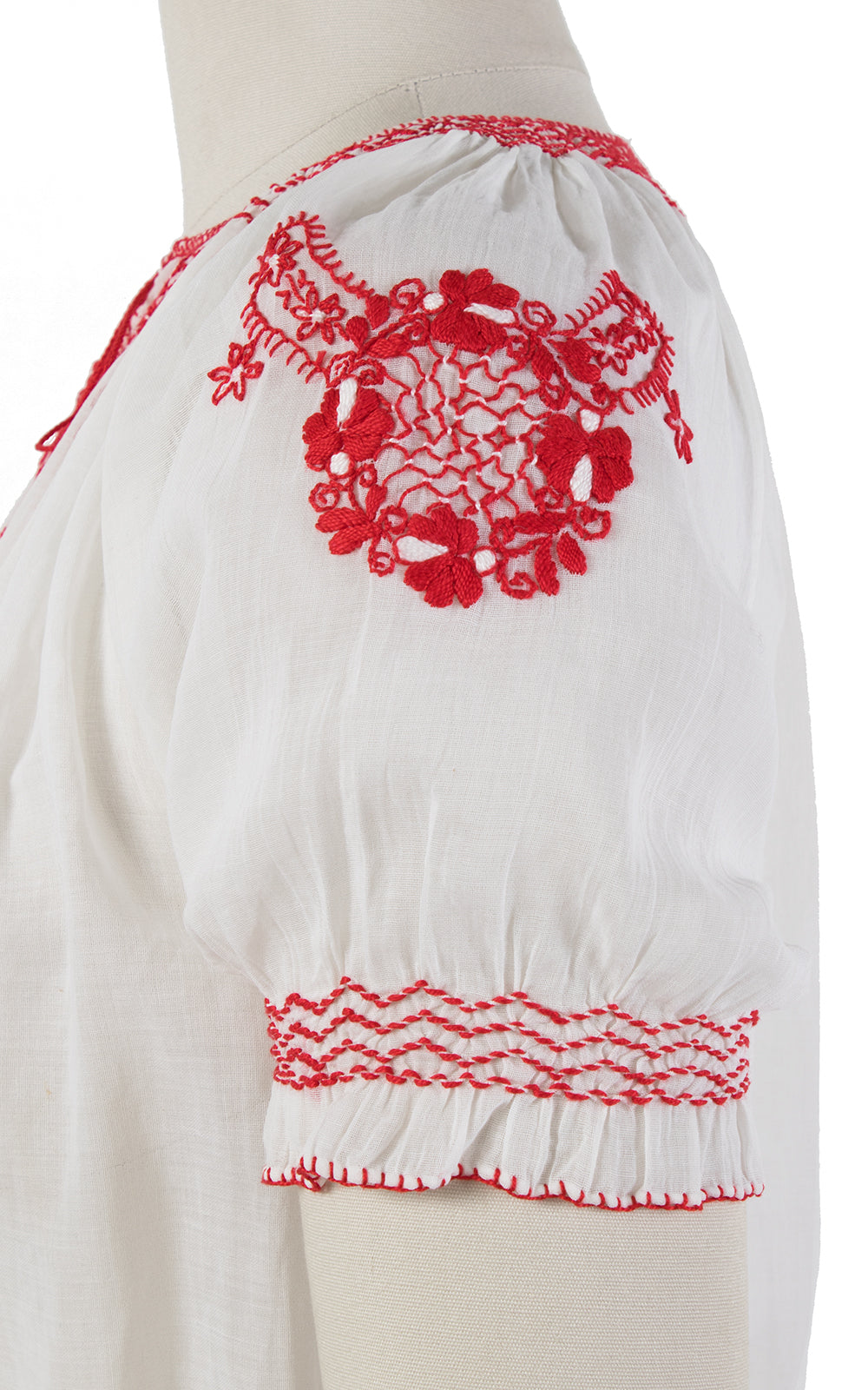 1950s Floral Embroidered Sheer Peasant Top