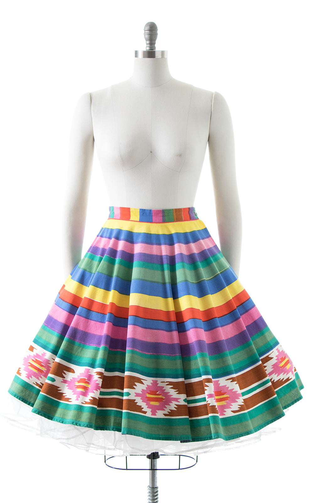 1950s Rainbow Striped Border Print Circle Skirt