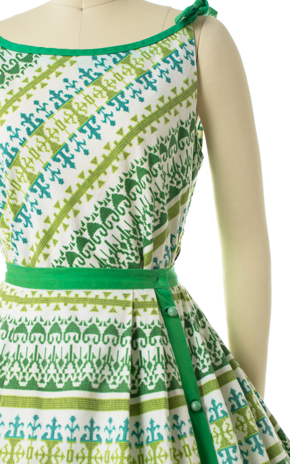 1960s Geometric Striped Side-Button Skirt & Top Set