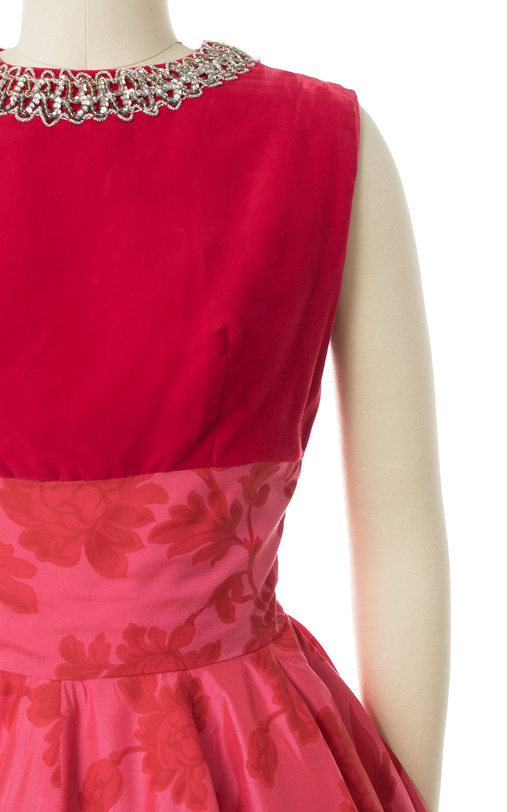 1960s Rose Velvet & Taffeta Circle Skirt Party Dress