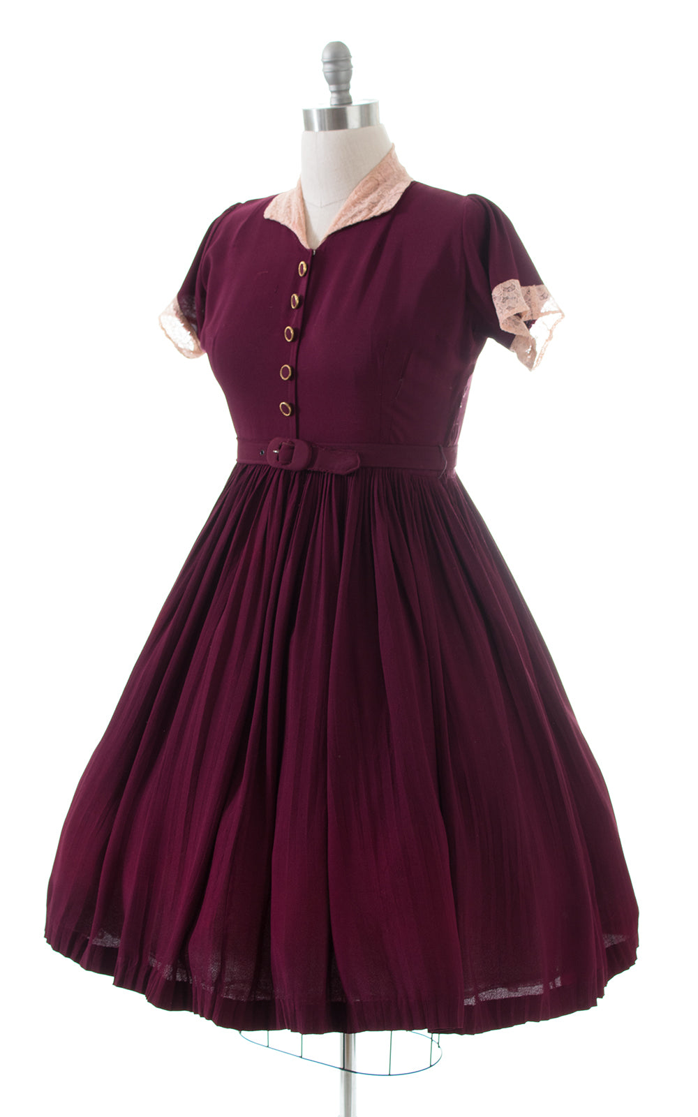 1940s 1950s Plum Rayon Shirtwaist Dress | large