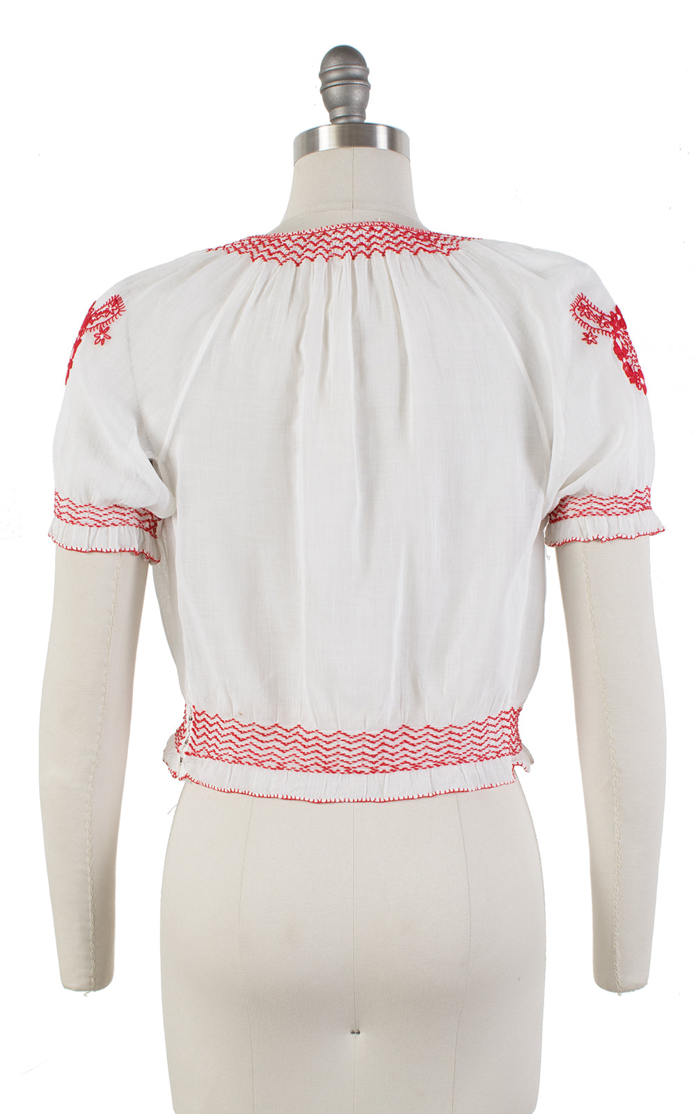 1950s Floral Embroidered Sheer Peasant Top