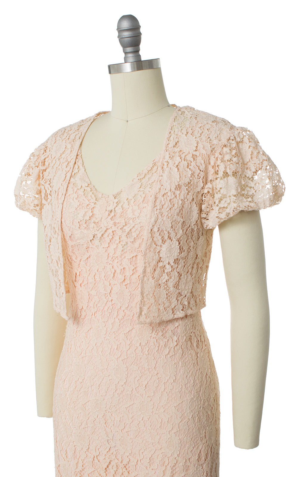 1930s Peach Lace Dress, Bolero and Slip Set