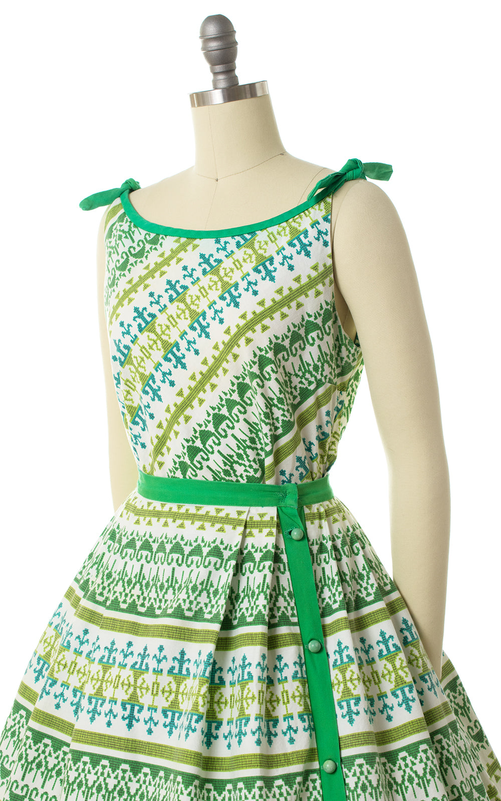 1960s Geometric Striped Side-Button Skirt & Top Set