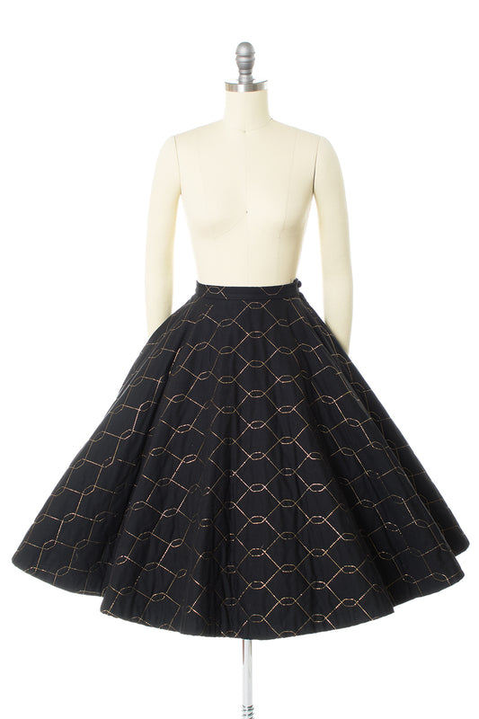 1950s Gold Lurex & Quilted Cotton Circle Skirt
