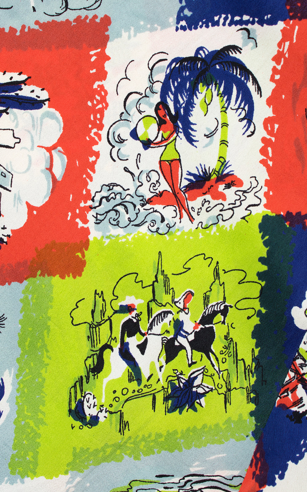 1940s Novelty Print Harlequin Silk Skirt