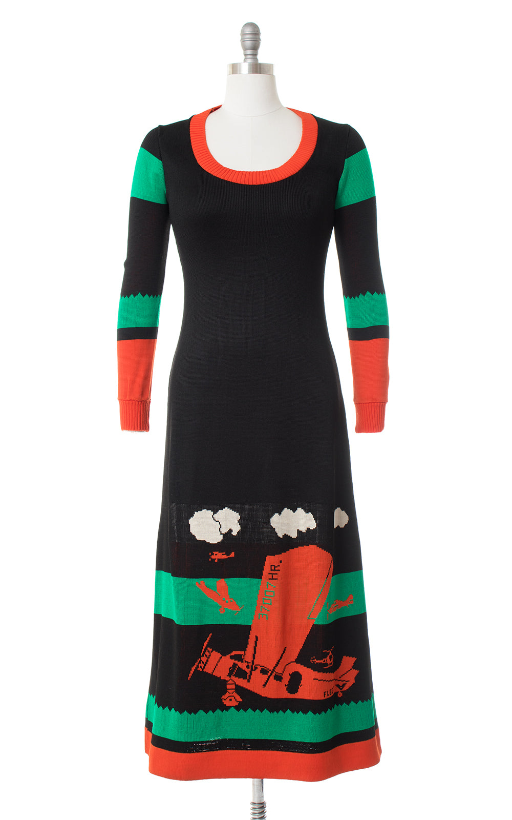 1970s Giorgio di Sant' Angelo Bi-Plane Novelty Knit Sweater Dress