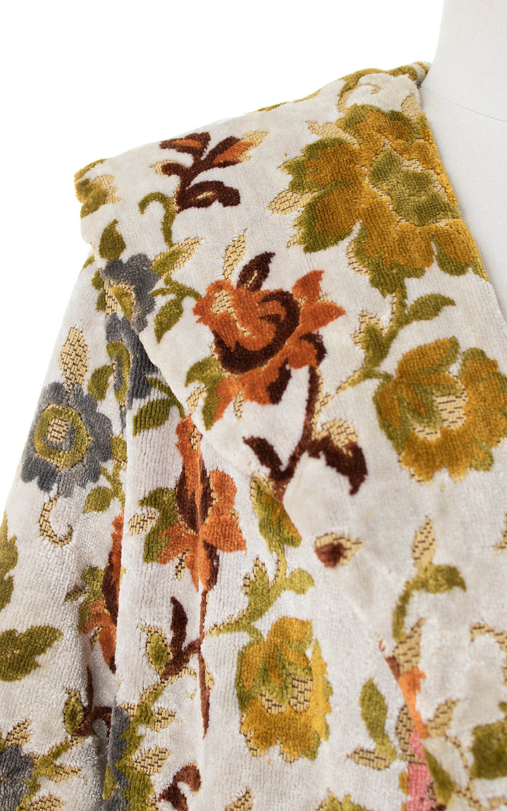 vintage tan beige floral tapestry carpet chenille? swing coat jacket 20x30in