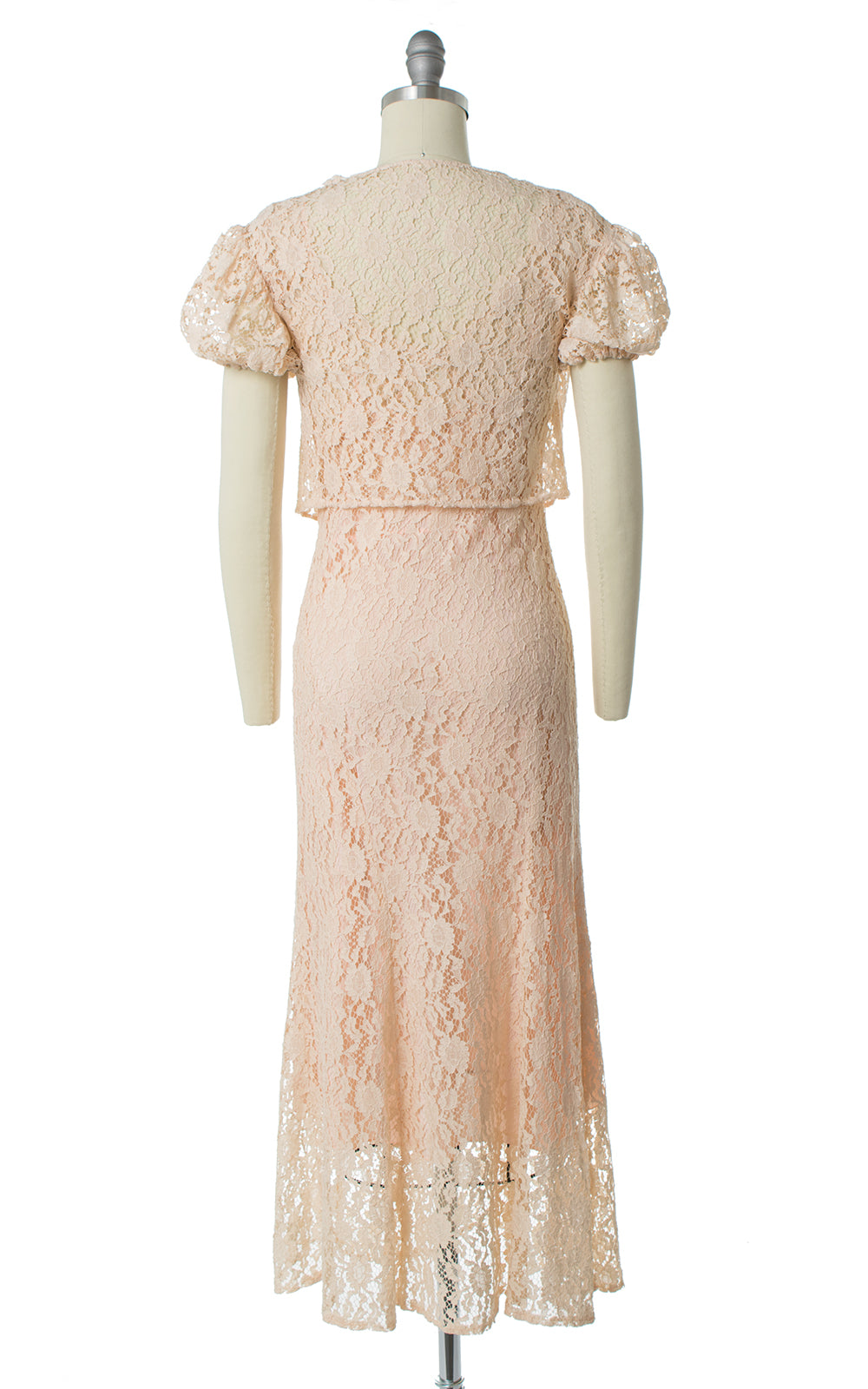 1930s Peach Lace Dress, Bolero and Slip Set