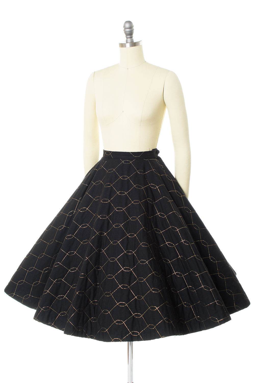 1950s Gold Lurex & Quilted Cotton Circle Skirt