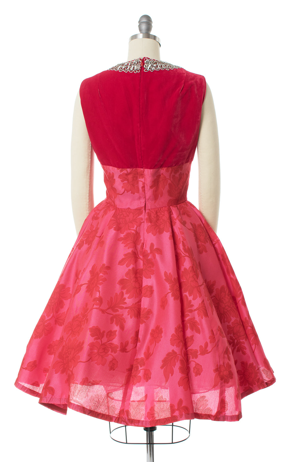 1960s Rose Velvet & Taffeta Circle Skirt Party Dress