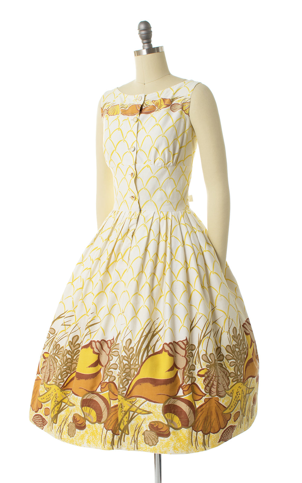 1950s Seashell Novelty Border Print Sundress