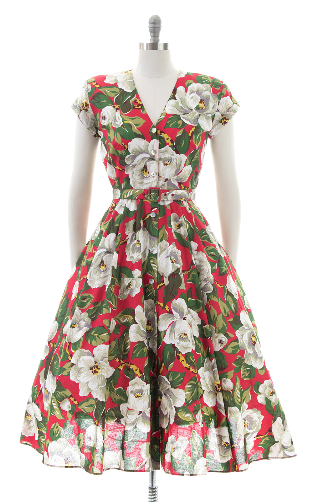 1980s Carol Anderson Magnolia Floral Cutout Shirtwaist Dress