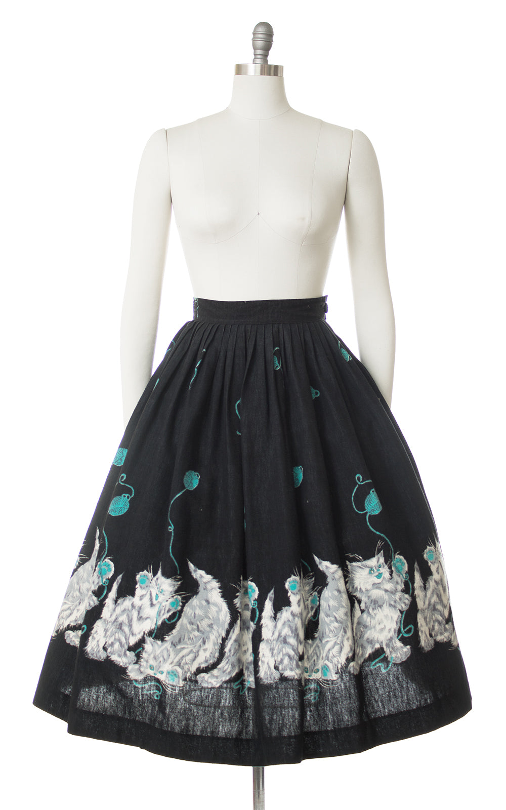 1950s Psycho Kitties Novelty Border Print Skirt