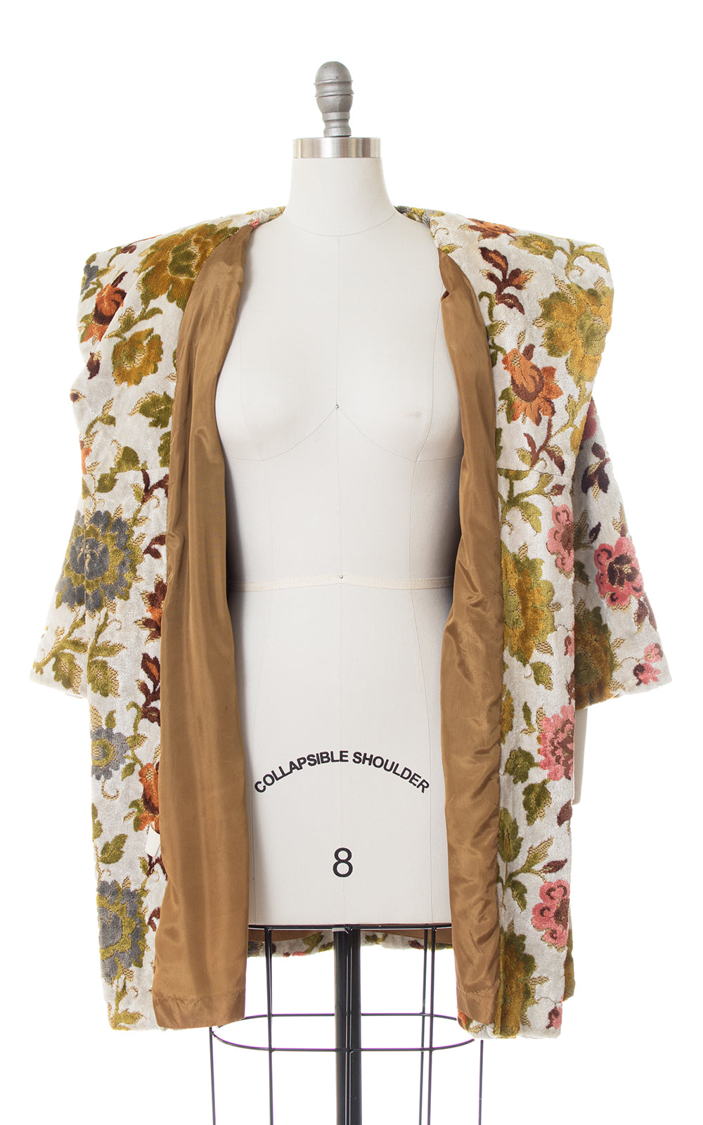 vintage tan beige floral tapestry carpet chenille? swing coat jacket 20x30in
