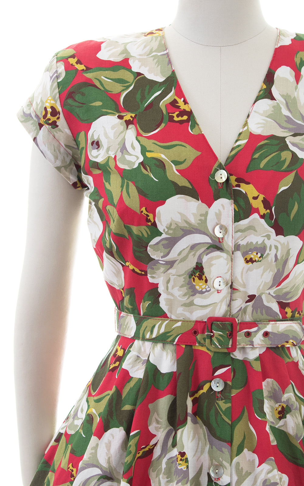 1980s Carol Anderson Magnolia Floral Cutout Shirtwaist Dress