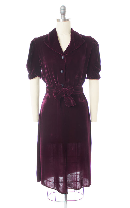 1930s Purple Silk Velvet Dress