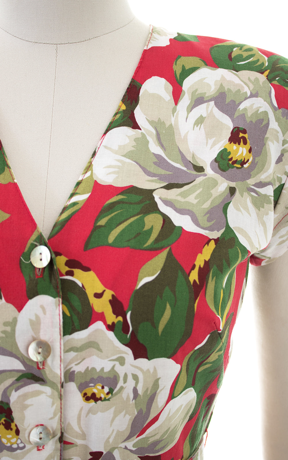 1980s Carol Anderson Magnolia Floral Cutout Shirtwaist Dress