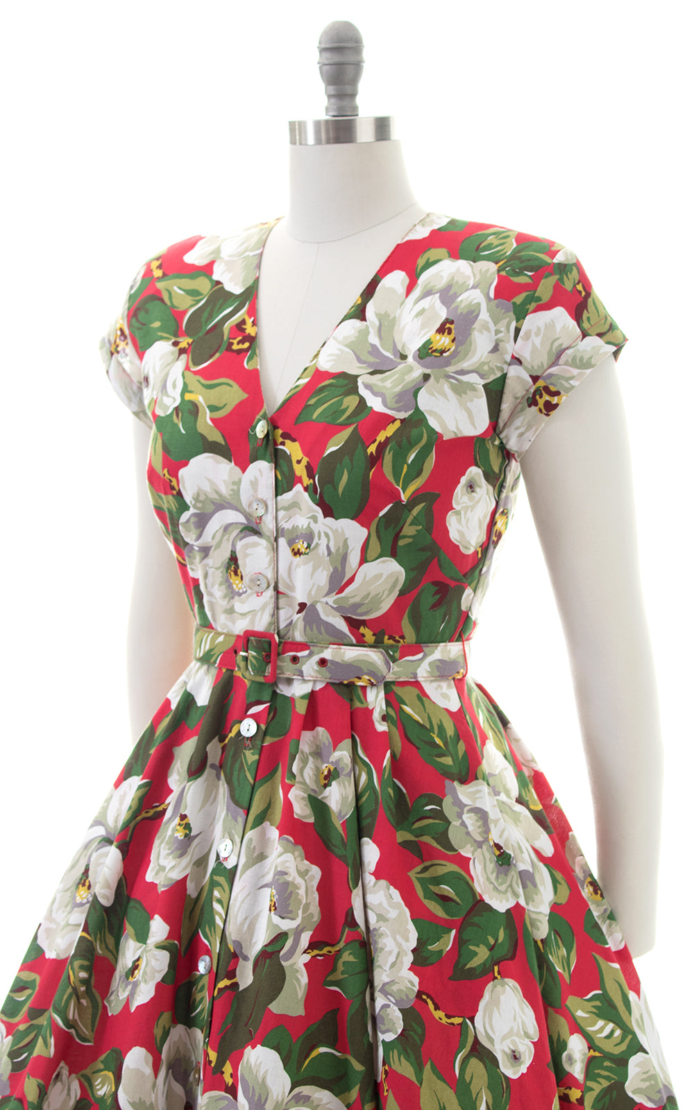 1980s Carol Anderson Magnolia Floral Cutout Shirtwaist Dress