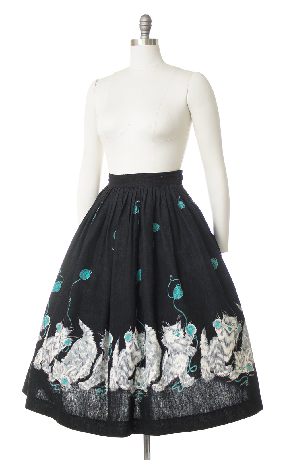 1950s Psycho Kitties Novelty Border Print Skirt