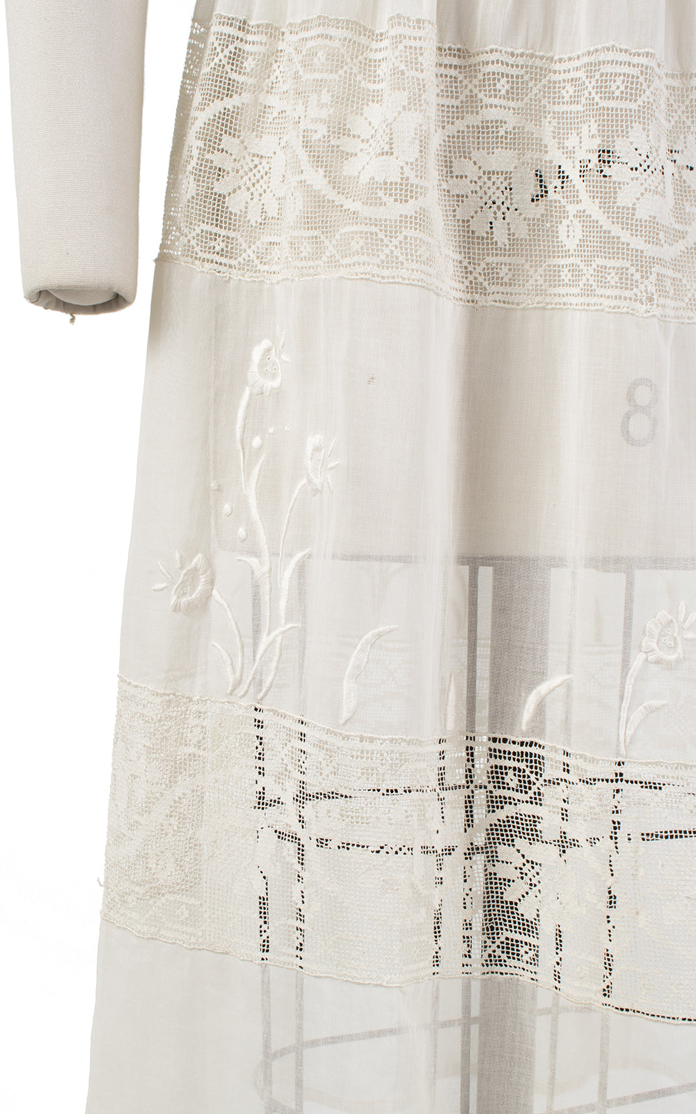 1920s Floral Embroidered Cream Sheer Cotton Voile Sundress