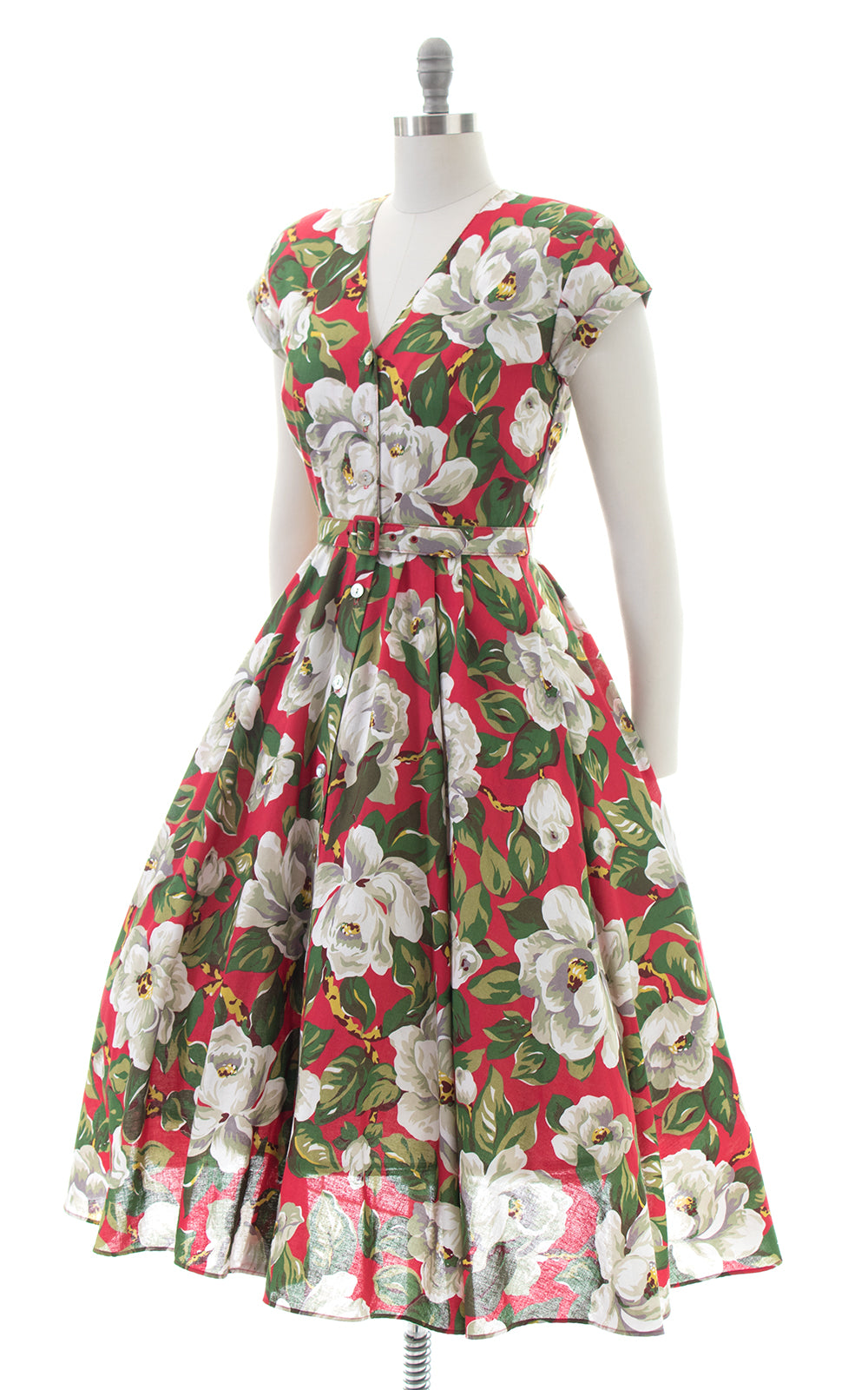 1980s Carol Anderson Magnolia Floral Cutout Shirtwaist Dress