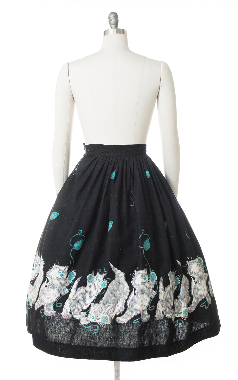 1950s Psycho Kitties Novelty Border Print Skirt