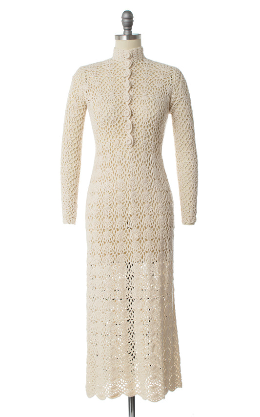 1970s Cream Crochet Dress