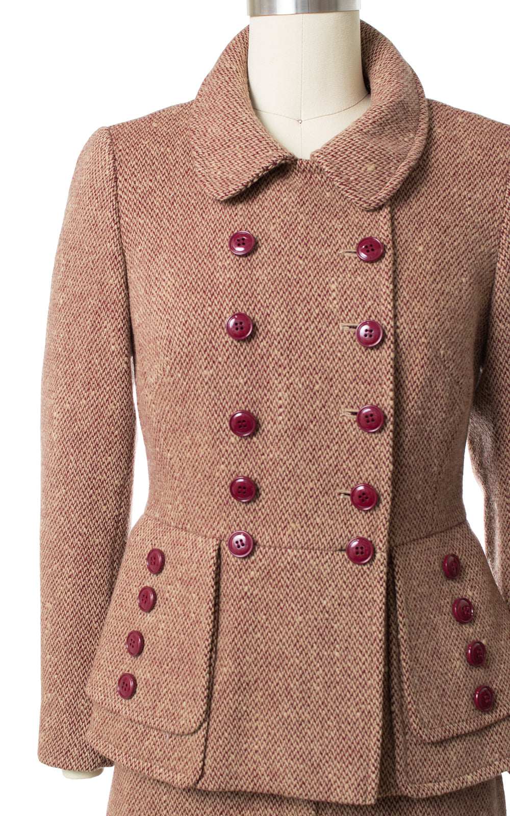 1970s does 1940s Burgundy Wool Blazer and Skirt Suit