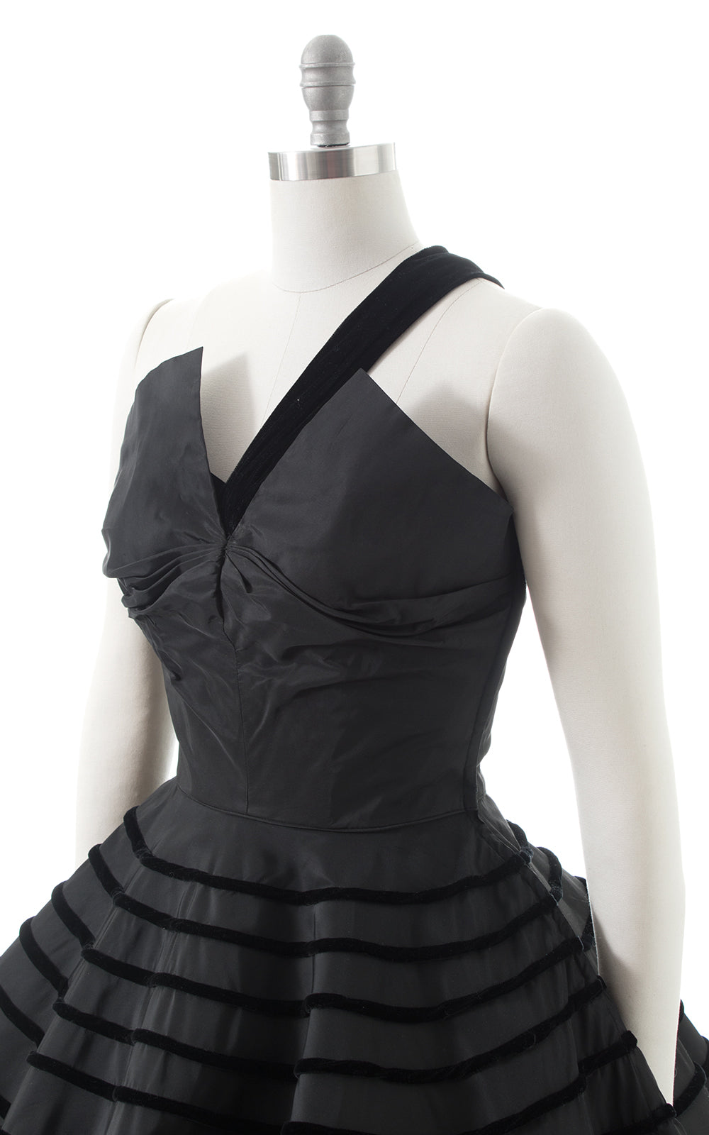 1950s Fred Perlberg Black Velvet & Taffeta Gown