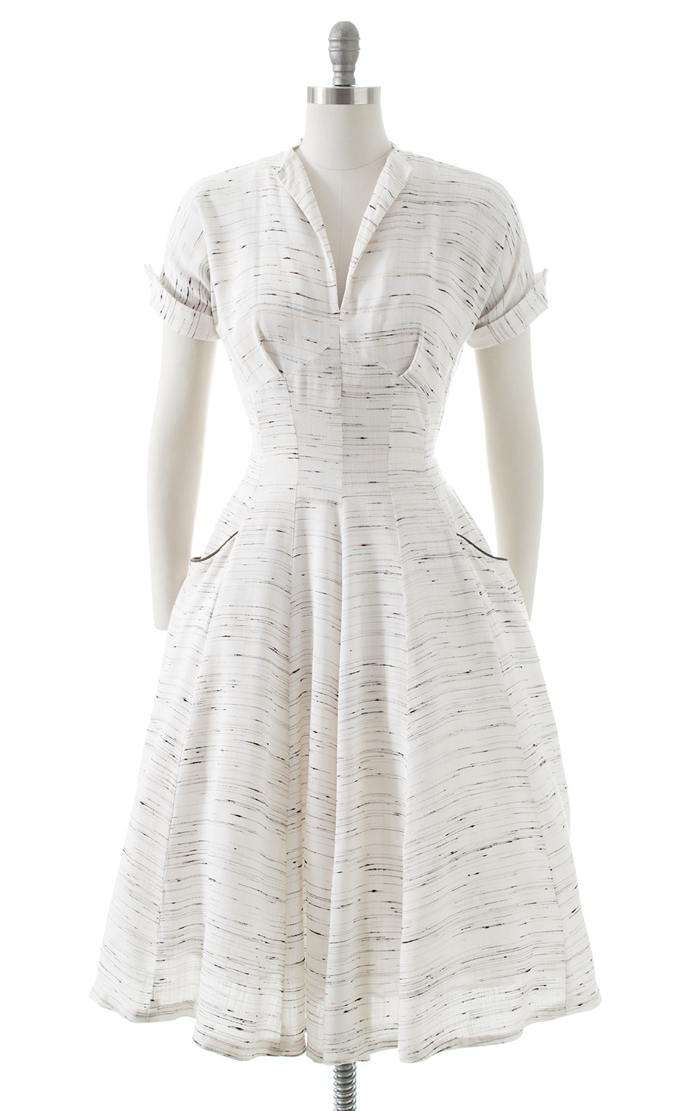 1950s Slubbed Linen Dress with Pockets