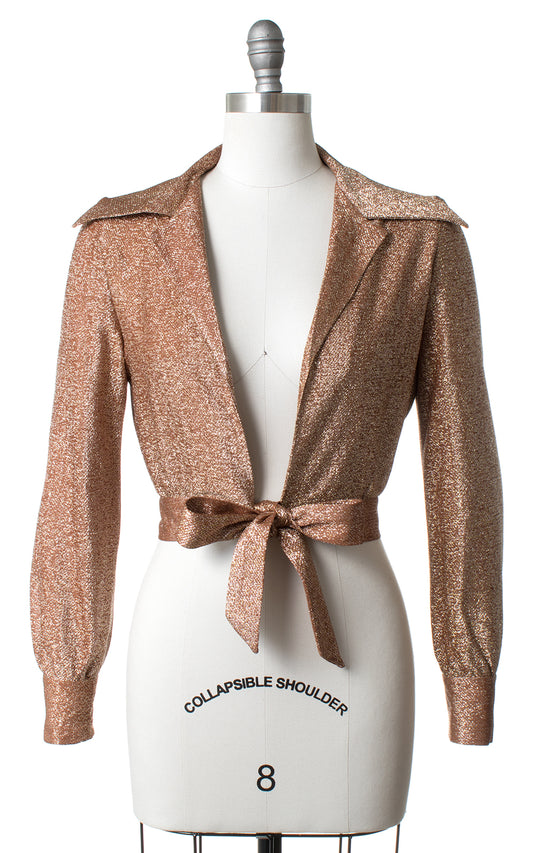 1960s 1970s Metallic Bronze Lurex Wrap Crop Top