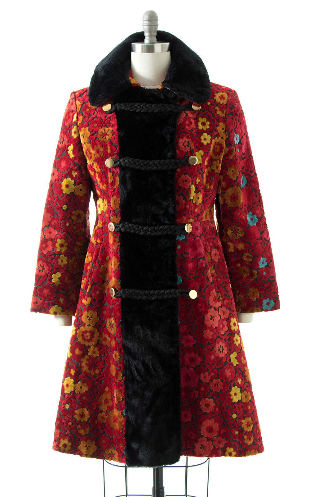 1970s Faux Fur & Floral Tapestry Princess Coat