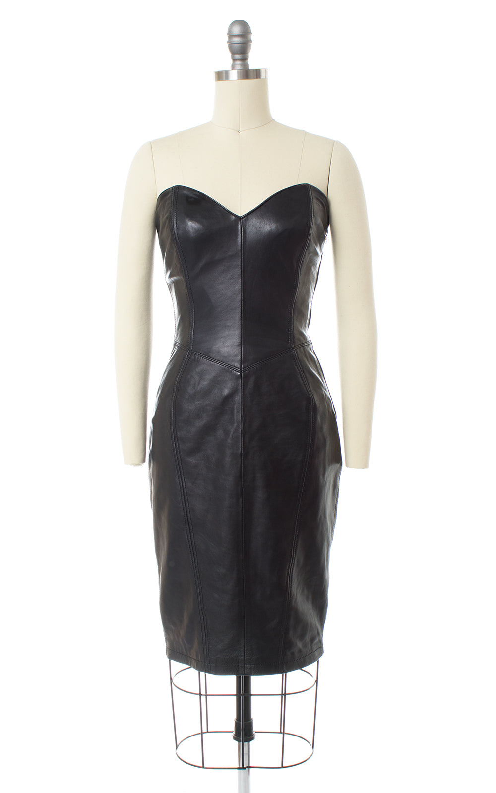 1980s North Beach Leather Lace Up Black Dress