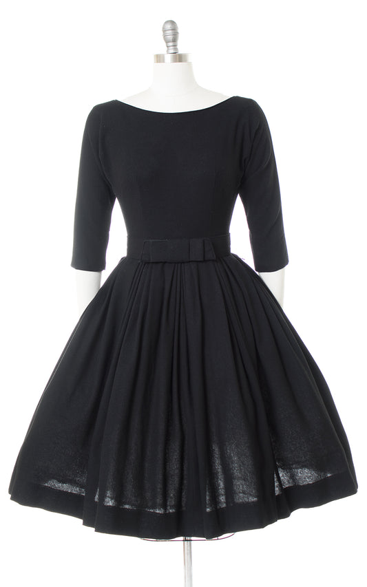 1950s Black Wool Low-Cut Back Dress