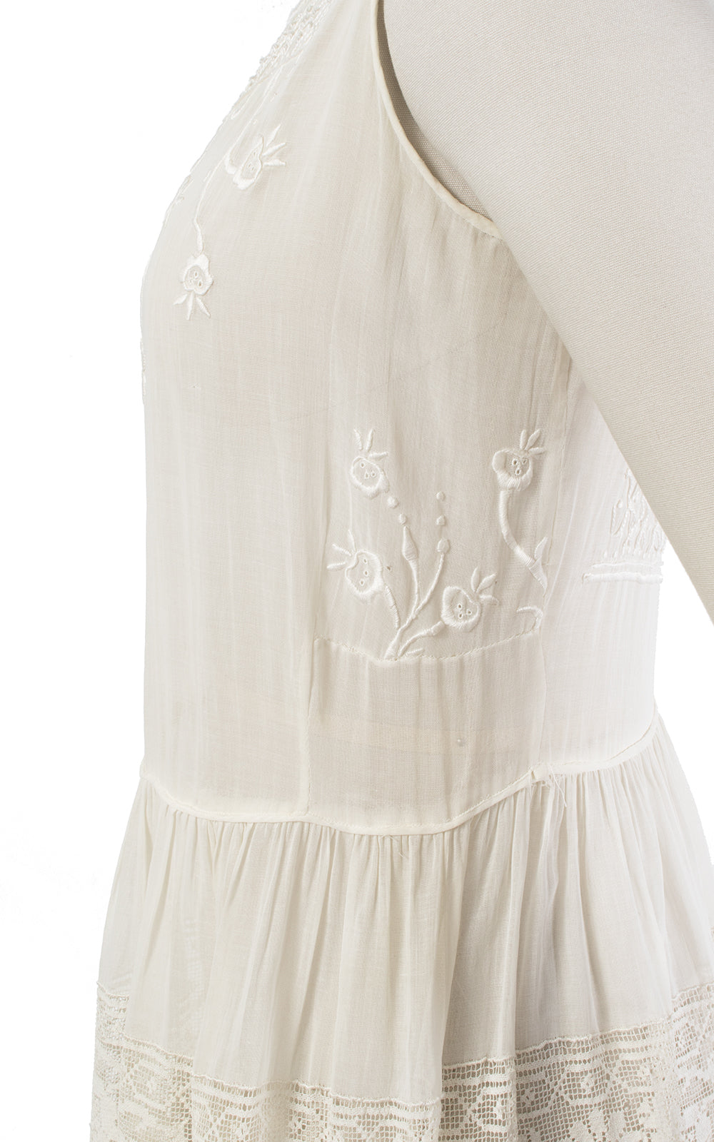 1920s Floral Embroidered Sheer Cotton Voile Summer Dress | small
