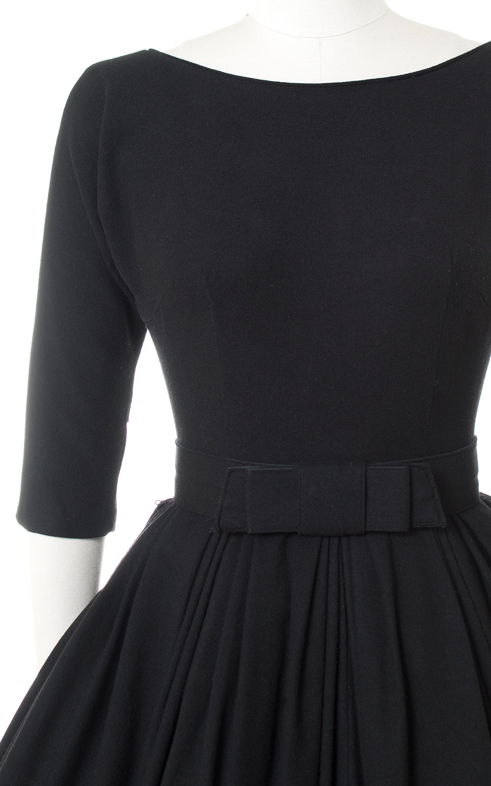 1950s Black Wool Low-Cut Back Dress