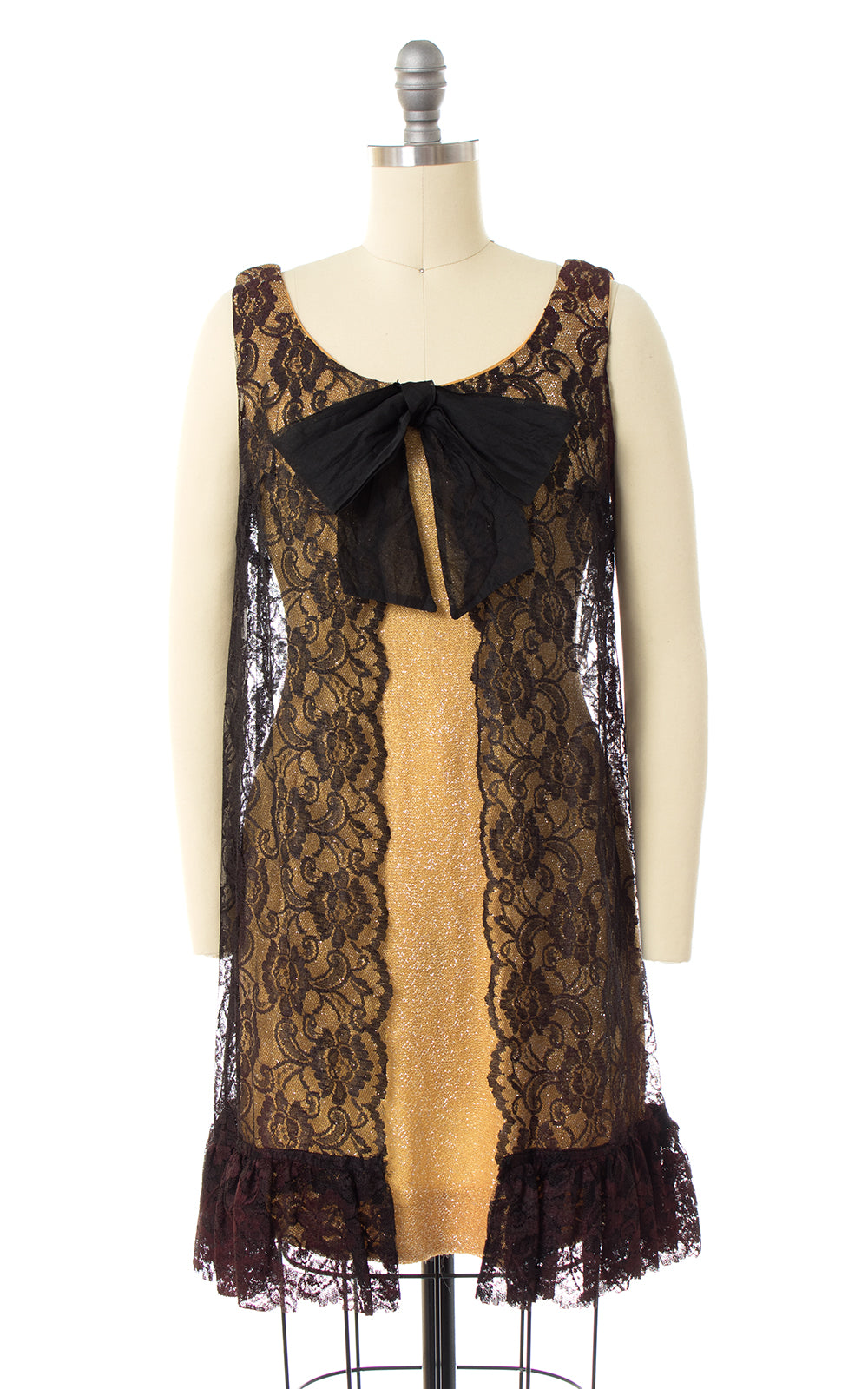 1960s Metallic Gold & Lace Party Dress
