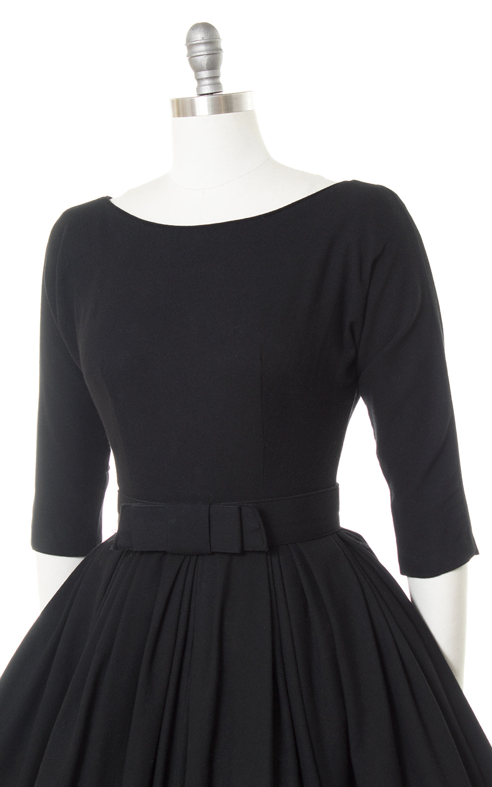 1950s Black Wool Low-Cut Back Dress