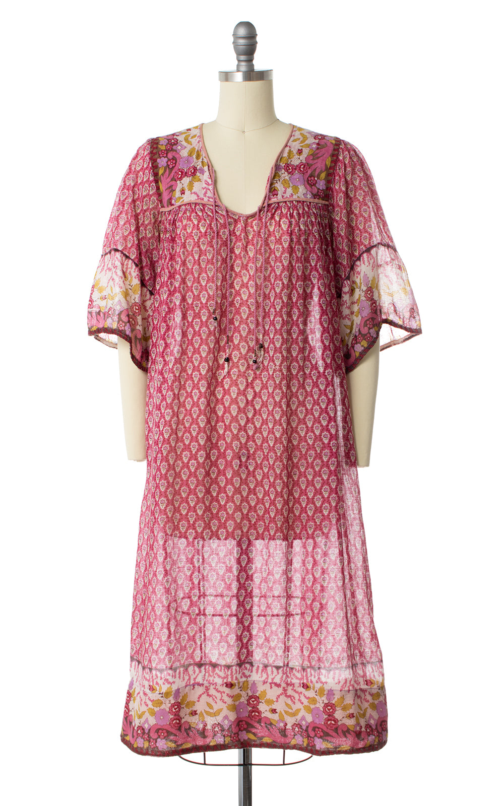 1970s Indian Cotton Pink Floral Dress