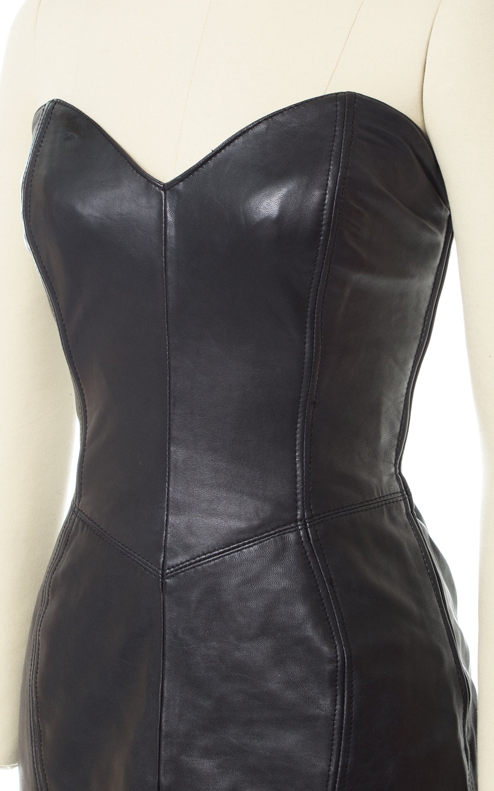 1980s North Beach Leather Lace Up Black Dress