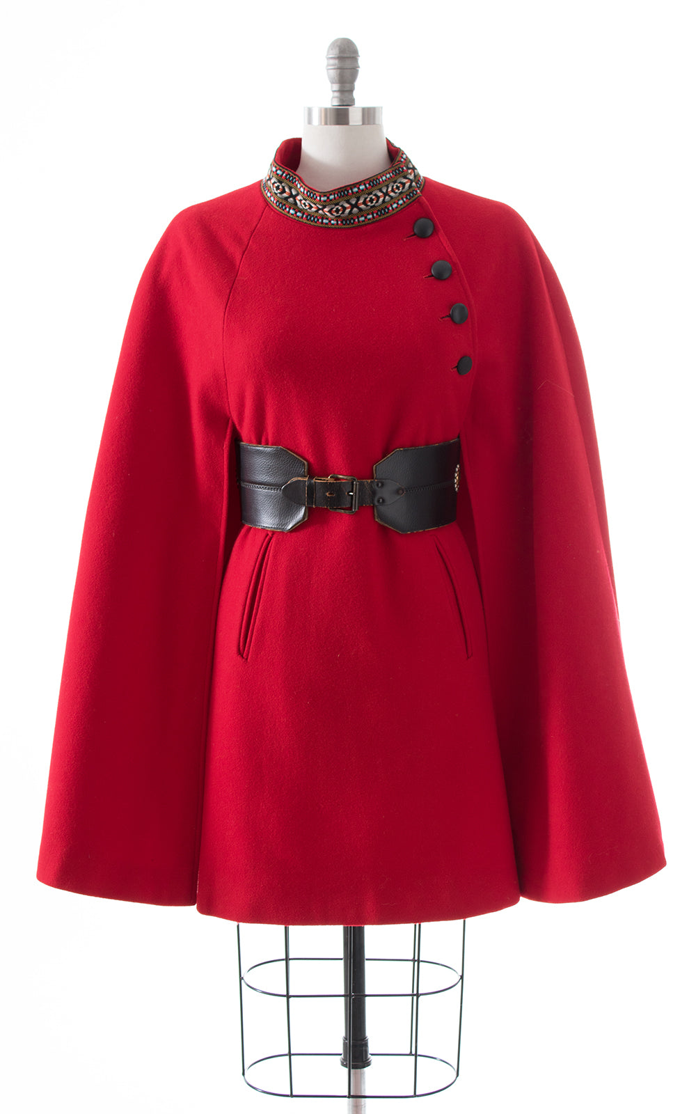 1970s Red Wool Cape with Pockets | small/medium/large