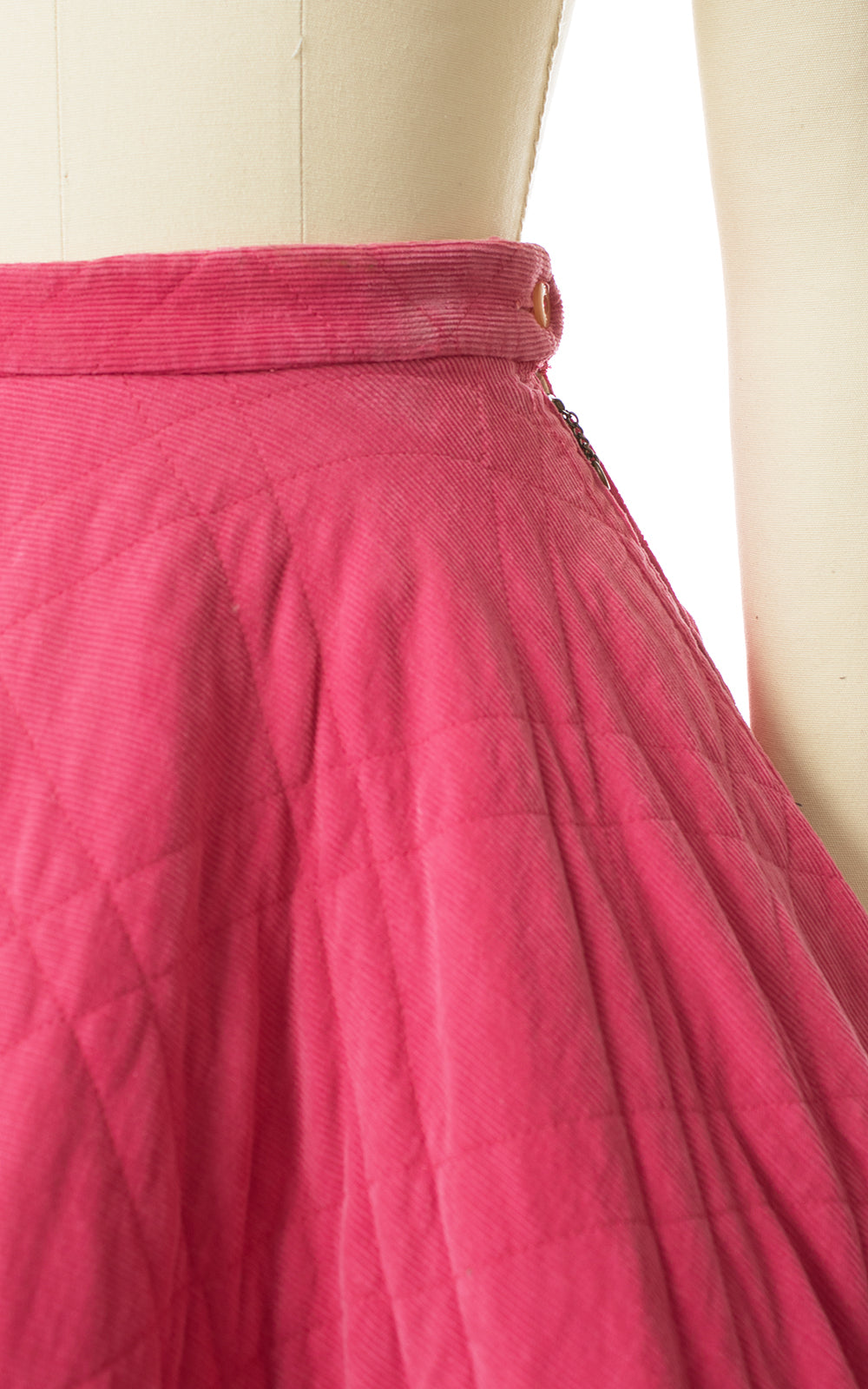 1950s Pink Quilted Corduroy Circle Skirt