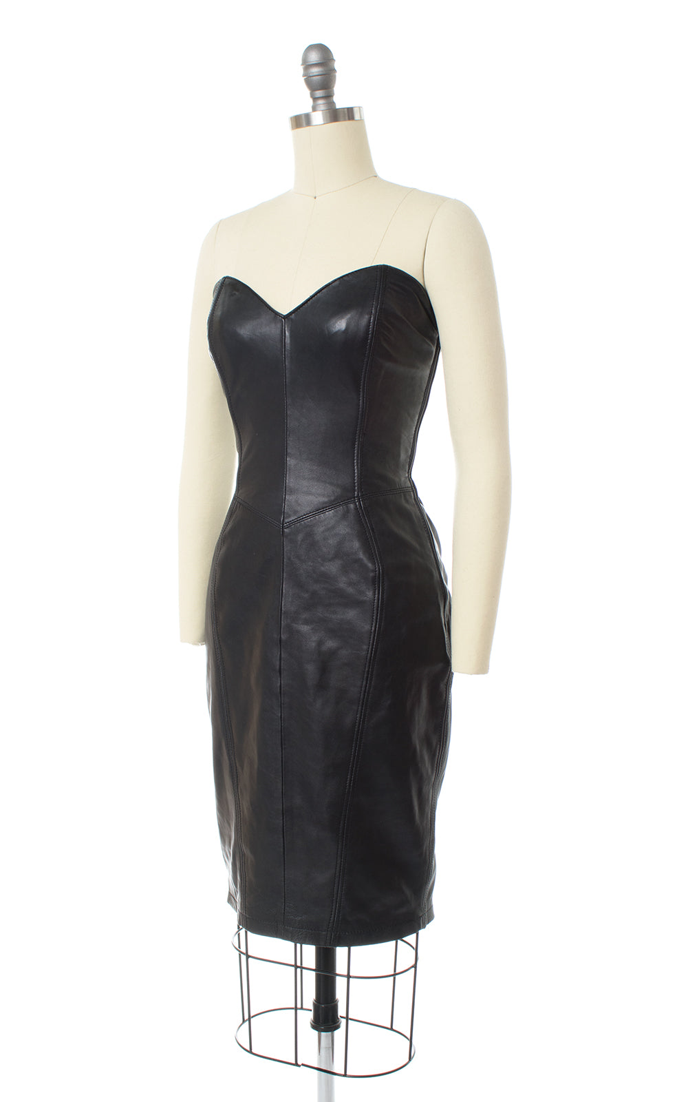 1980s North Beach Leather Lace Up Black Dress