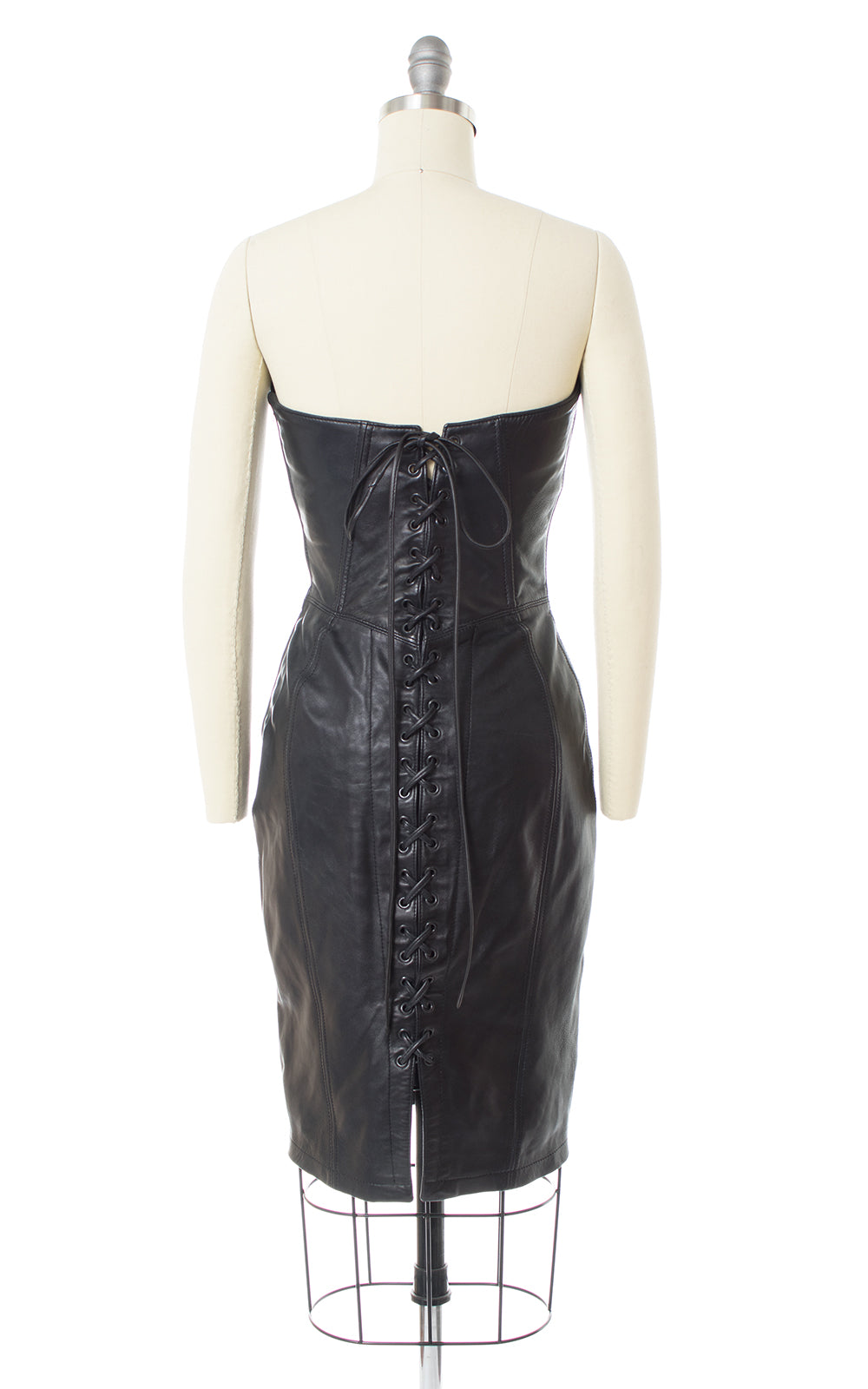 1980s North Beach Leather Lace Up Black Dress