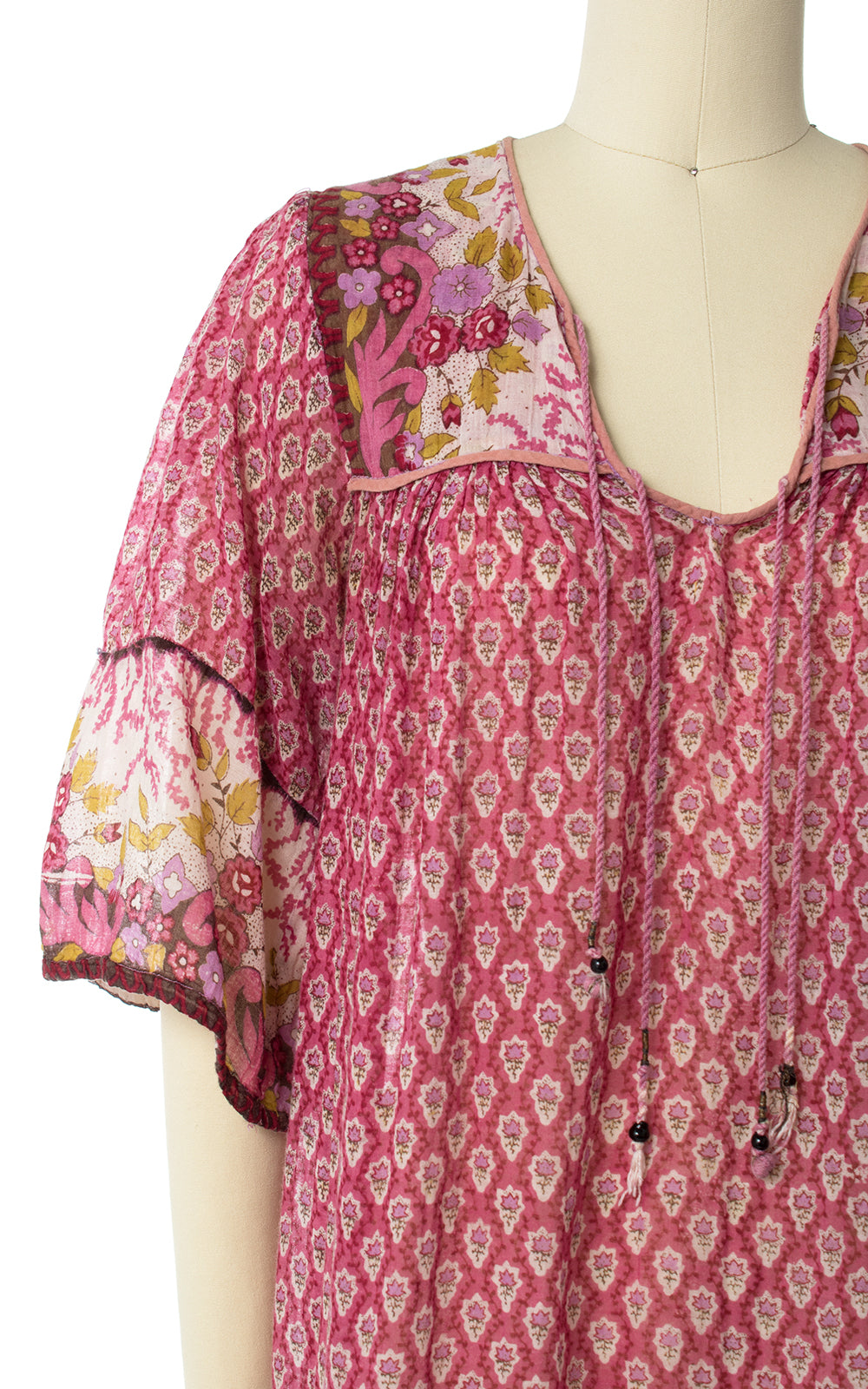 1970s Indian Cotton Pink Floral Dress